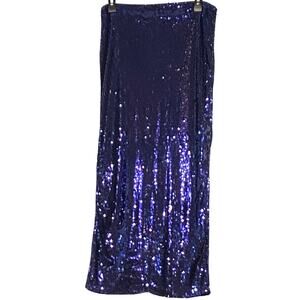 BLUE SEQUIN MIDI SKIRT